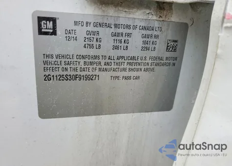 2015 Chevrolet Impala Lt z USA, uszkodzony, nr VIN 2G1125S30F9199271